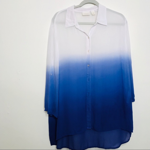 Chico's Tops - Chico’s Sheer Blue & White Ombre Button Down Sz 2